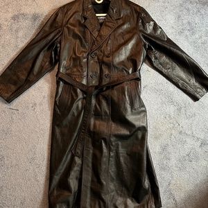 Black Leather Double Breasted Trench Coat